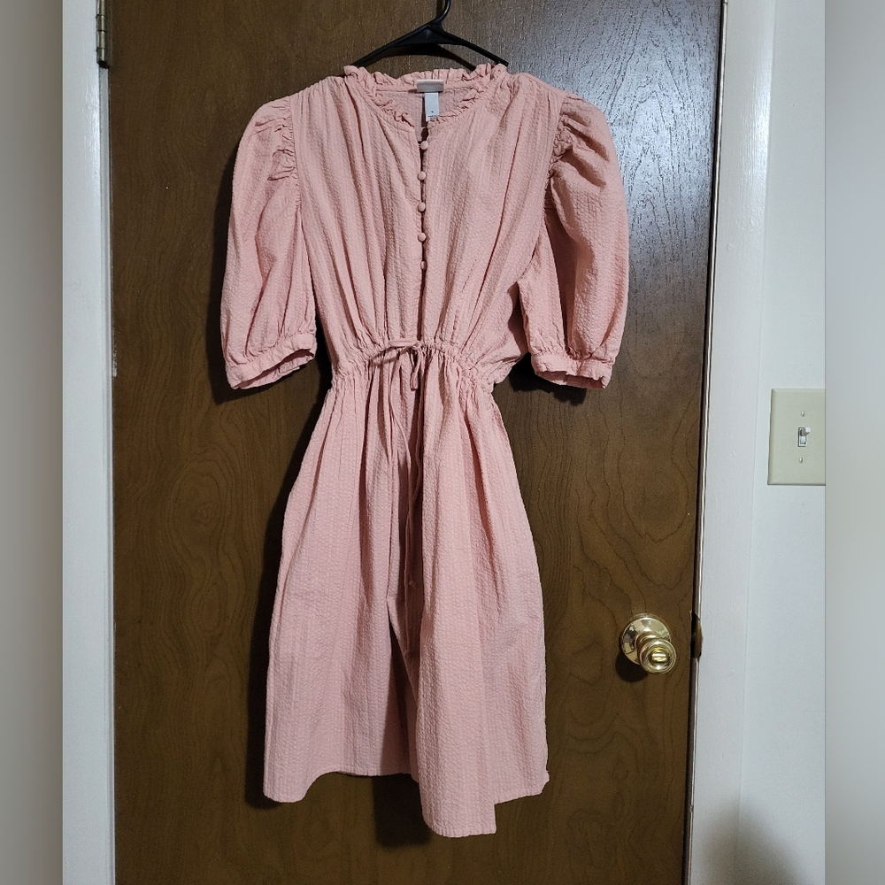 a new day Blush Dress, Puffy Sleeves, Drawstring Waist